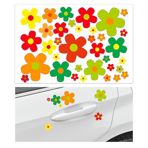 Image of KVAEY Flowers Car Stickers Set, Self Adhesive Daisy Flower Label Stickers for Car Body Mirror Window, Waterproof Hippie Stickers for Car Scooter Laptop Decoration, Car Accessories (Style M)