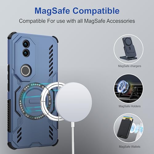 Image of Zapcase Back Case Cover for iQOO Z10R | MagSafe Case with Built-in Metal Ring | Supports MagSafe Charger, Wallet & Car Mount | Shockproof Hybrid PC + TPU | Blue
