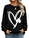CMTOP Sudaderas Mujer sin Capucha Sudadera Estampada Informal Camiseta Amplio Básico de Manga Larga Sweatshirt Cuello Redondo De Canalé Top Chic Elegante para Primavera Otoño(Negro-B, L)