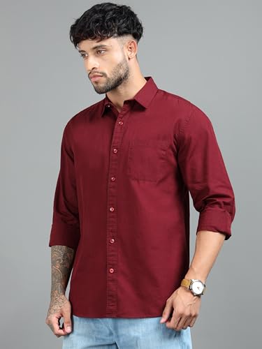 Image of Men Slim Fit Solid Spread Collar Casual Shirt