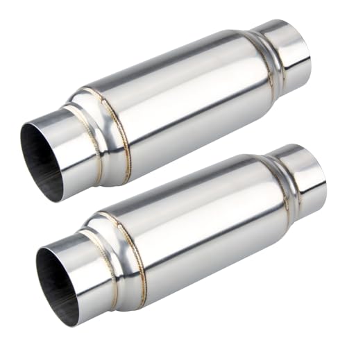 Image of LCGP 3 inch Inlet Universal Resonator, 3 inch Outlet 12 inch Overall Length Stainless Steel Performance Muffler, Polished, Straight Through Design, Deep Tone 2pcs