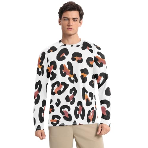Black Rose Gold Leopard White Rash Guard Men Sun Protection UPF 50+ Sun Shirts Long Sleeve Quick Dry Fishing Shirts, Large