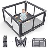 Foldable Baby Playpen - 50'x50' Safety Play Yard for Babies & Toddlers - Indoor & Outdoor Use with Carry Bag - Collapsible, Portable Play Yard, Dark Gray