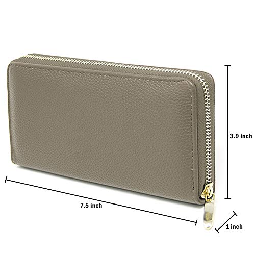 Women's Fashion Genuine Leather Long Wallet with Zipper Closure Card Slots Coin Pouch (Grey)2