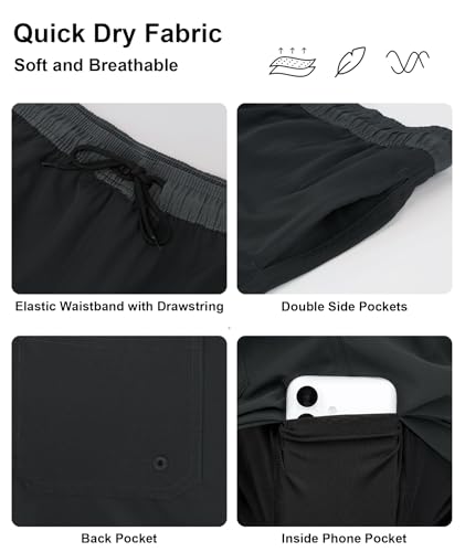 Image of Mens Swim Trunks with Compression Liner 2 in 1 Quick Dry Swimming Shorts Swimwear Bathing Suits with Pockets