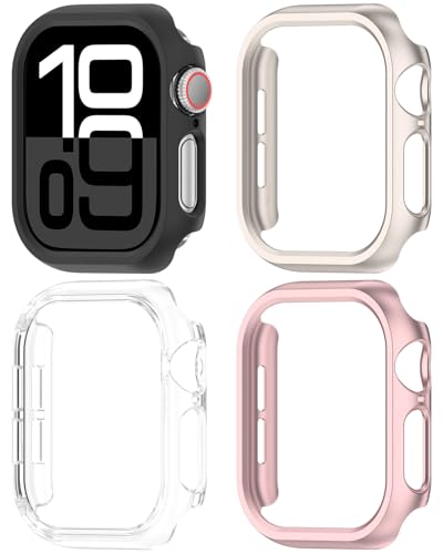 Miimall [4 Pack] Matte Case for Apple Watch Series 11/10 46 mm, Ultra-Thin Wireless Charging PC Frame Protector Shockproof Bumper for iWatch 46mm (Clear/Black/Starlight/Rosegold)