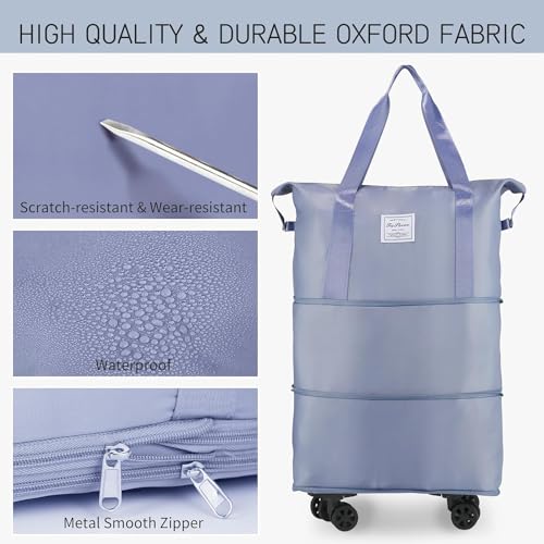 Image of Wheel Bags for Travel Luggage Carry on Duffel Bag, Expandable Foldable Luggage Bag, Dry and Wet Separation Rolling Bag, Travel Totes for Women & Men (1Pcs)(Purple)-JE