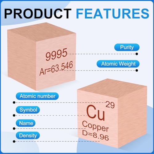 Image of 0.39 inch Copper Metal Element Cube 10MM Density Cubes 99.95% High Purity, Periodic Table of Elements Collection for Element Collections Hobbies, Pure Copper Cube(Cu 0.39 Inch)