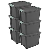 Sterilite 6 Pack Latch Tote, Stackable Plastic Storage Container, 12 Gallon, Gray/Green