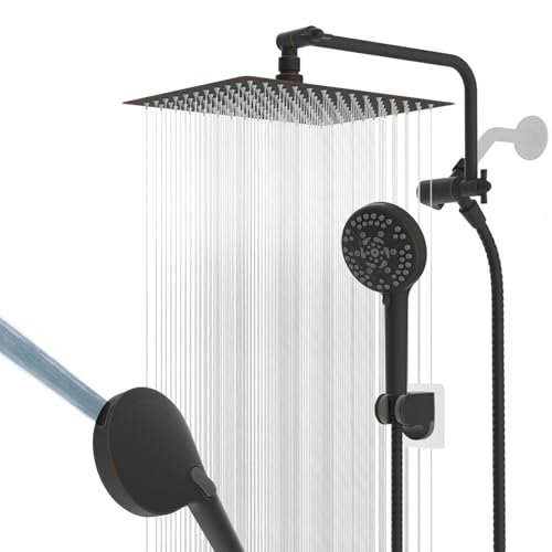 Image of 12 inch Metal Rainfall Shower Head with 10-Mode Handheld, Matte Black