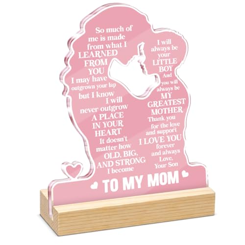 Mothers Day Mom Gifts Mom Birthday Gifts from Son, Best Moms Mother's Day Birthday Gift Ideas, I Love You Mommy Acrylic Plaque Sign 4 x 5 Inch