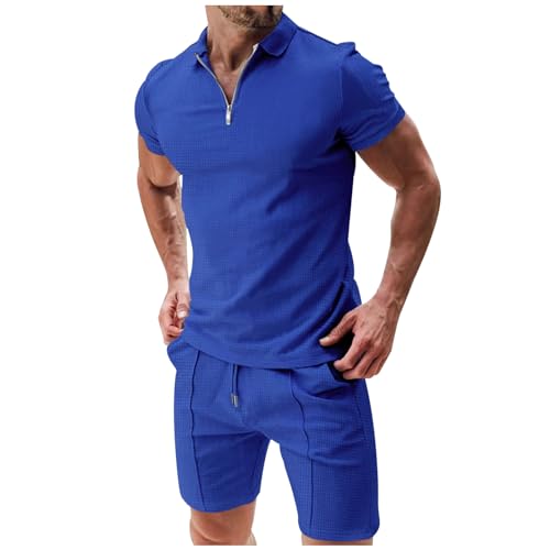 Survêtement d'été pour homme avec polo zippé et short de loisirs uni