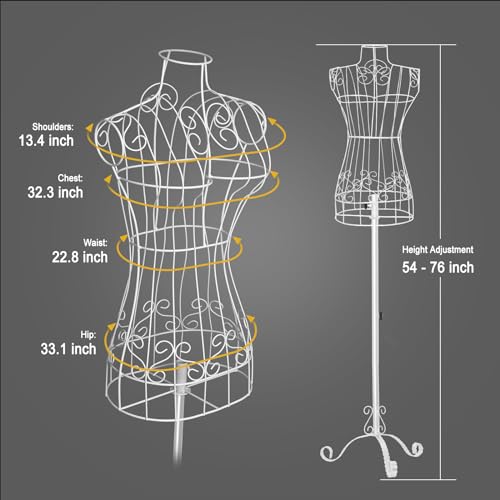 SHAREWIN Mannequin Torso, Female Model Display Mannequin Body Adjustable Height, Garment Rack Form Fitting Dress Display Stand, White - Thumbnail 4