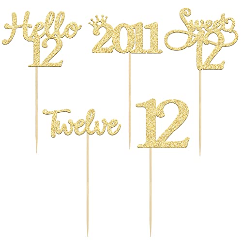 Gyufise 30 Pack Gold Glitter 12Th Birthday Cupcake Toppers Hello Sweet 12 Twelve Since 2011 Cupcake Picks For 12Th Birthday Party Cake Decorations Supplies #TOP6
