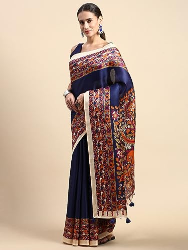 Image of RANI SAAHIBA Women's Art Silk Kalamkari Saree With Blouse Piece