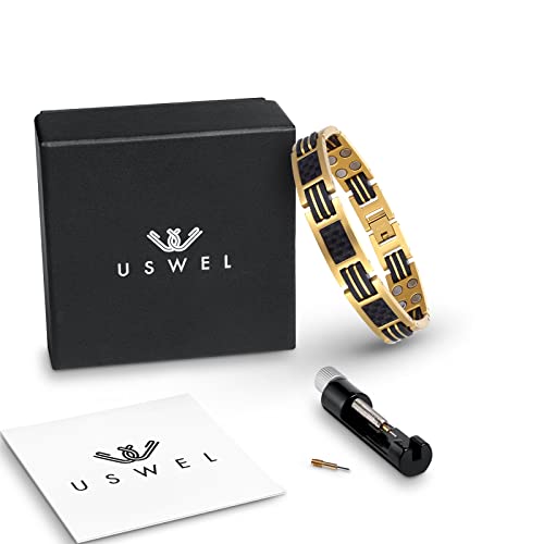 Uswel Ultra Strength Magnetic Bracelet - Magnetic Bracelets For Men, Mens Carbon Fiber Titanium Bracelet Size Adjusting Tool And Gift Box Included (8.5Inch) #TOP5