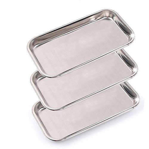 3 Pack Professional Medical Surgical Stainless Steel Dental Procedure Tray Thickening Lab Instrument Tools Trays -Flat Type (8.6″ * 4.3″ * 0.8″, 3)