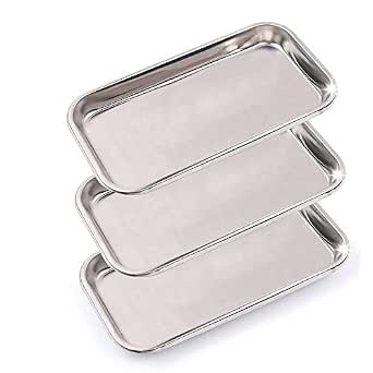 3 Pack Stainless Steel Medical Surgical Tray - Flat Type (8.6" x 4.3" x 0.8")
