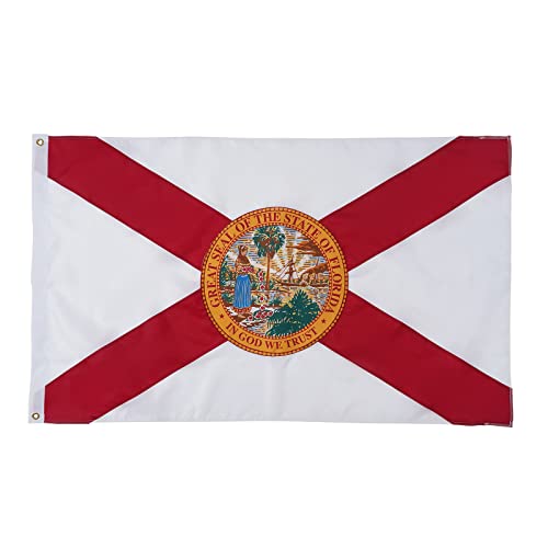 SYII Florida Boat Flag 12x18 Inch, Embroidery State of Floride FL Flags with 2 Brass Grommets, Heavy Duty Nylon Outdoor Banner for Yacht