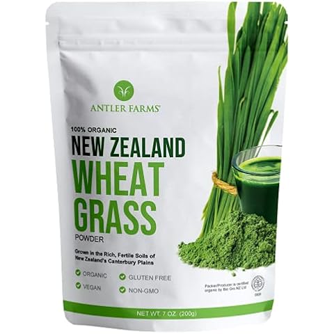 Antler Farms - 100% Pure, Organic, New Zealand Wheatgrass Powder, 40 Servings, 200g - Raw, Vegan, Gluten Free, Nutrient Rich, High Chlorophyll Wheat Grass, Detox, Essential Amino Acids, Minerals Cover