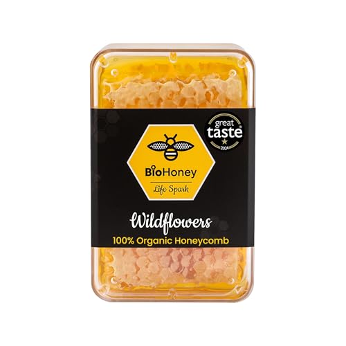 BioHoney Wildflowers Organic Raw Honeycomb 200g 100% Pure & Unfiltered Great Taste Award Winner Certified Organic GB-ORG-04 Premium Bulgarian Honey