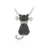 Sterling Silver Black Diamond Accent Cat Slide Pendant