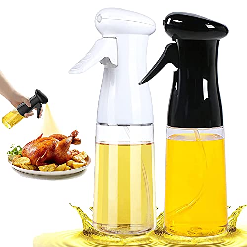 Olive Oil Sprayer, Oil Spray for Cooking, 210 ml Oil Spray Bottle, Portable Reusable Oil Spray Bottles Food Grade for Cooking, BBQ, Grilling, Salads (Black + White)