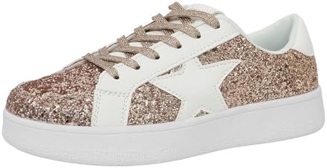 Niluber Women’s Fashion Star Sneaker Low Top Comfortable Cushioned Fashion Sneakers Lace Up Glitter Platform Party Shoes