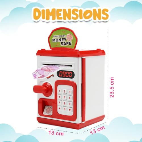 Image of Piggy Bank Toy for Kids and Adults - Gullak Money Safe with Number Password and Touch Sensor - Money Saving Mini ATM Toy with Lights and Sound (Red -White)
