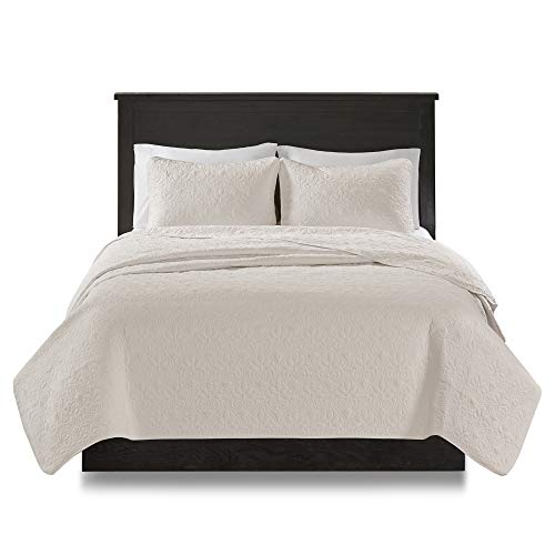Madison Park Quebec Coverlet Quilted Cotton Fill Mini Set, King/Cal King, Ivory #TOP7