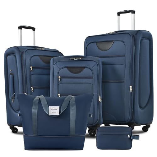 Set Softshell Lightweight 3 Piece Spinner Suitcase With Duffel Bag Expandable Upright Travel Luggage 22" 26" 30",deep Blue