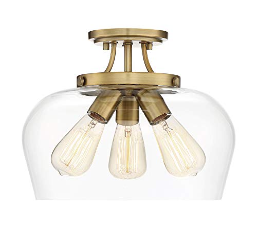 Super Sale 🛒 Savoy House 6-4035-3-322 Octave 3-Light Semi-Flush in a Warm Brass Finish (13" W x 11" H)