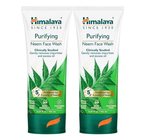 Himalaya Purifying Neem Face WashNormal to Oily Skin Facial Cleanser Gentle Face Cleanser Removes Impurities and Excess Oil Clinically-Studied Powered by 5 Parts of Neem pH Skin Friendly 2pk