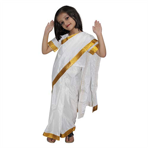 Image of Kaku Fancy Dresses Girl's Polyester Indian State Folk Dance Saree Costume (White, Multicolor, 3-4 Years)