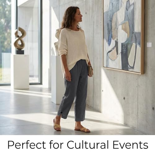 Image of Linen Pants Women 2026 Summer Beach Vacation Trousers Elastic Waist Linen Capris Pants Boho Casual Travel Pant