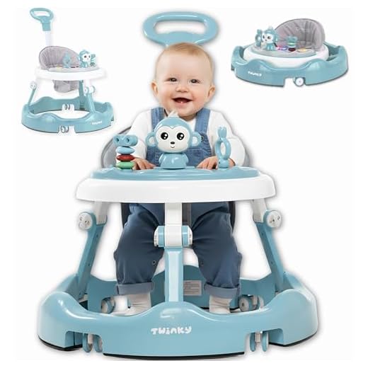 Twinky® Baby Loopstoel Inklapbaar – Babywalker met 3-Delige Speelset, Verstelbaar in 4 Hoogtes, Inclusief Voetenmat – Loopwagen voor Baby’s 6-18 Maanden