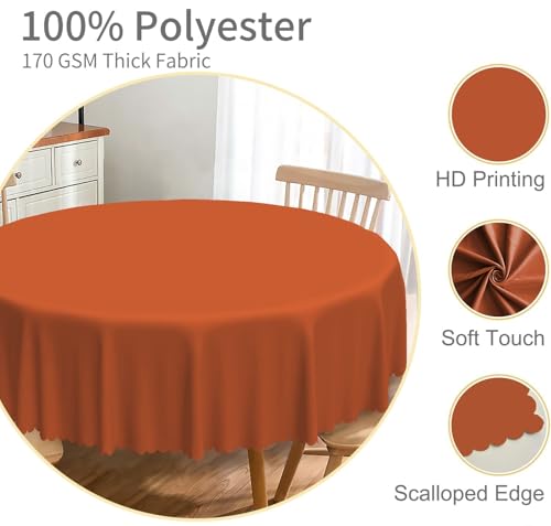 TTQYFNM Rust Round Tablecloth 54 Inch Solid Color Burnt Orange Waterproof Polyester Table Cloth for Kitchen Dinning Tabletop Thanksgiving Decoration Indoor Outdoor Picnic Party Supplies by TTQYFNM - Used condition - Image 3