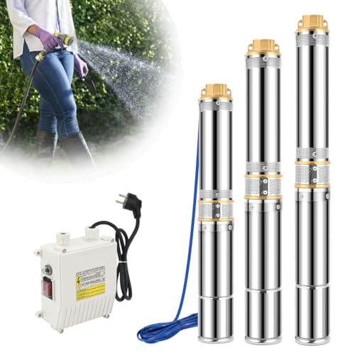 Ollewiellan Tiefbrunnenpumpe 370W Brunnenpumpe 4000l/h 230V Brunnenpumpen Tauchpumpe max. Förderhöhe 34m Rohrpumpe IP68 Wasserdicht für Brunnengehäuse von 4 Zoll oder größer.