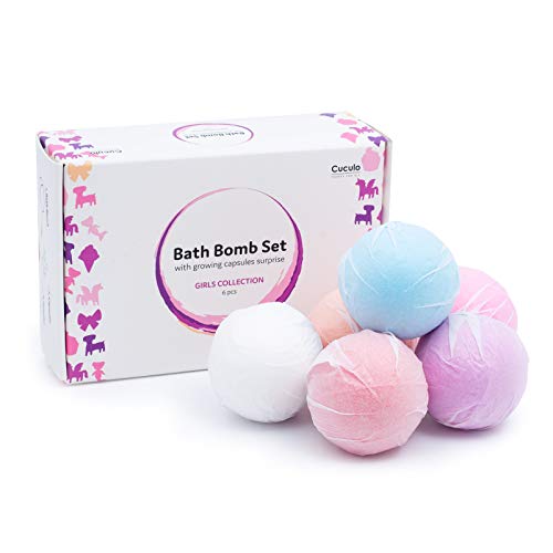 Ensemble de 6 bombes de bain avec capsules magiques, Collection Filles, Parfum FRAISE, pour des bains pétillants et fun Cover