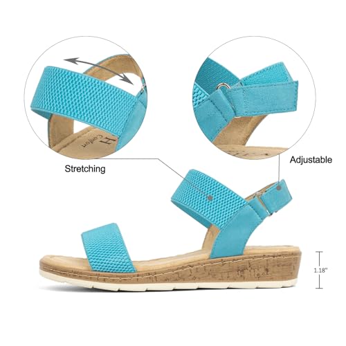 Image of VJH confort Women's Flat Sandals Open Toe Elastic Ankle Strap Slip on Comfy Low Wedge Sandals