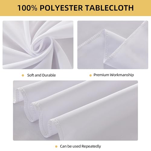 Image of 6-Pack Round 90-inch White Table Cloths, Solid Stain and Wrinkle Resistant Circular Tablecloth, Premium Plain Weave Polyester Fabric Table Linen Covers for Hotel, Banquet