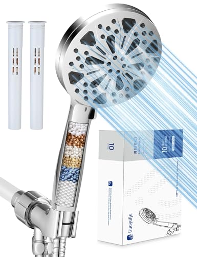 Regadera filtrante con mango y manguera, 10 modos de rociado, alta presión para agua dura, filtro removible ahorrador de agua con cuentas, acabado cromado, certificada WaterSense y CUPC miniatura 1