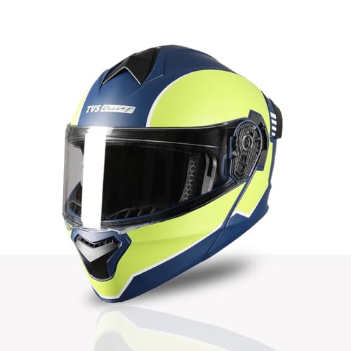 Image of TVS Racing SuperPose Smoked Dual Visor Flip Up Modular Helmet for Men and Women, ISI DOT Certified, ABS Shell, Quick Release Visor, Lightweight, Ventilated, Open Face to Full Face