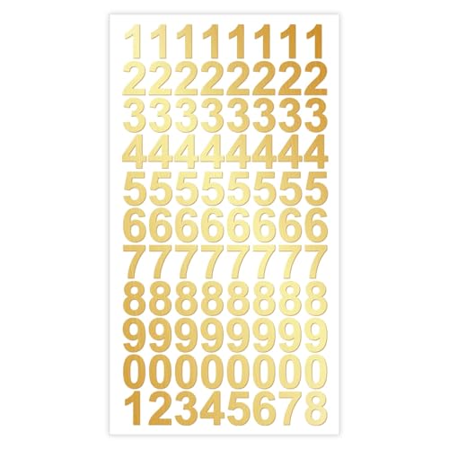 Leicht Anzubringende Zahlen Aufkleber 10 × 15 mm in Gold Glänzend - 88 Hochwertige Klebezahlen - Zahlenaufkleber und Nummern 0-9 - Wasser und Wetterfest Ideal für Den Außenbereich-Number Stickers