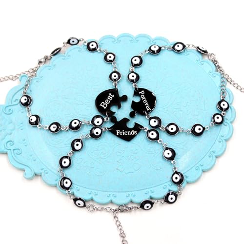 Image of 3pcs Heart Puzzle bracelet Evil Eye Friendship Bracelet,Personality Fashion Style Black and White Cute Eyes Amulet Protection Jewelry Bracelet for Female Friend /Women Unique Gift