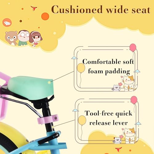 Image of RULLY 12 14 16 Inch Kids Bike for 2-7 Years Girls 33-53 Inch Tall, Toddler Bicycle with Training Wheels & Coaster Brake, Rainbow Bike, Macarons