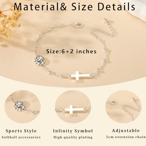 Image of Softball /Volleyball /Soccer /Basketball Football Bracelet for Girls Women, 14K Gold Plated Cross Link Chain Sport Accessories Christian Jewelry Gifts for Teens Team Coach Players