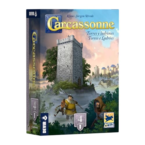 Devir Carcassonne: Expansión Torres y Ladrones – Juego de Mesa Estratégico con Losetas, Vigías y Robos para Adultos y Niños (BGCARTLPS)
