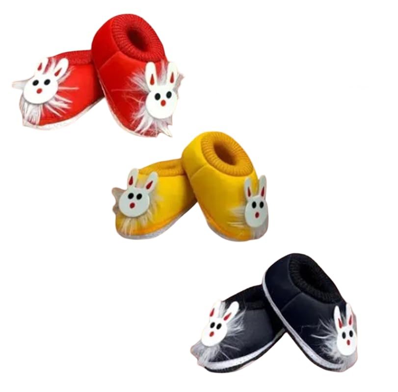 Newborn Infant Baby Booties Kids First Walking Soft Fabric Shoes with Anti Slip Sole Toe Multicolor Set Of 3 Pair-image-25