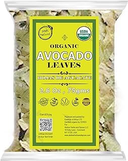 Akshit Hojas de aguacate secas orgánicas, hoja de aguacate, té de hierbas, sin OMG, veganas, sin cafeína, sin gluten, té desintoxicante, 2.6 onzas.